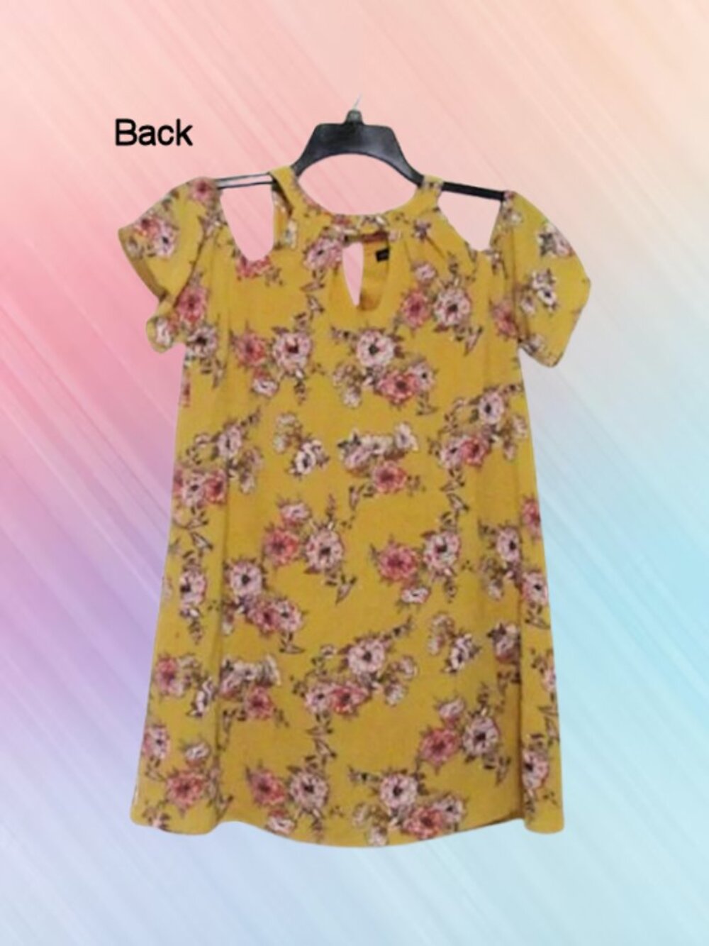 AS U WISH size M mini dress cold shoulder yellow floral lined - Picture 6 of 13
